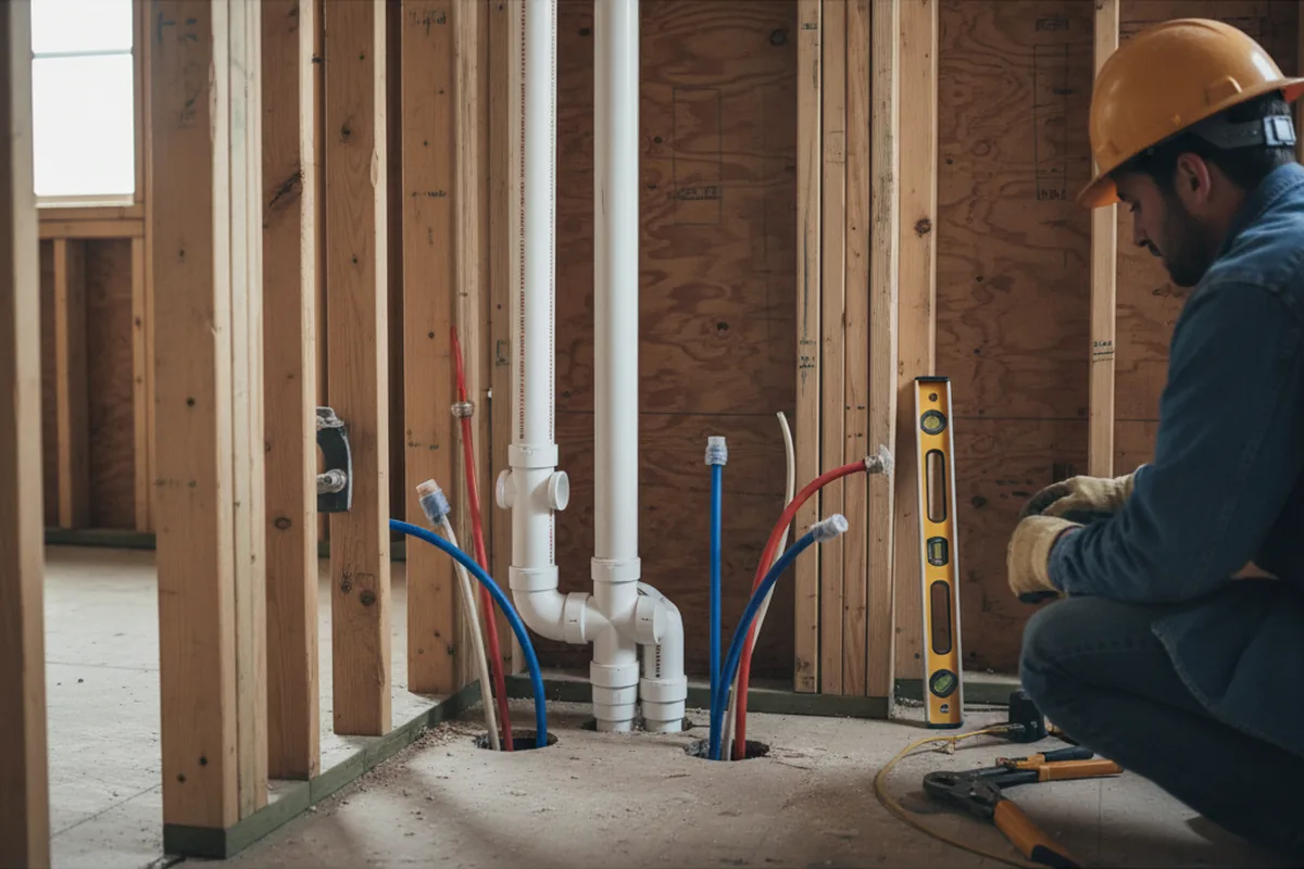Drain and supply rough-in during Leak Detection in Malakoff